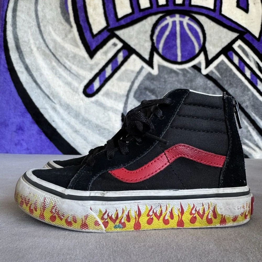 Size 11c - Vans Thrasher Sk8-Hi Pro High Top Sneakers Black Flames Skate Kids